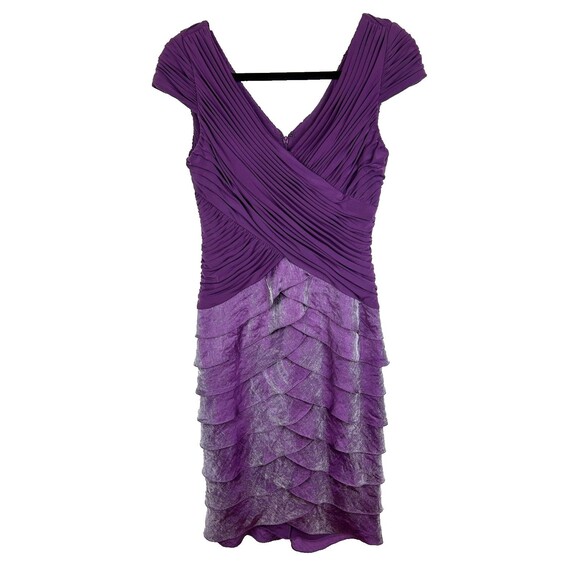 Adrianna Papell Shutter Pleat Cocktail Sheath Dress Ruched Ruffles Iridescent 4 - Picture 1 of 16